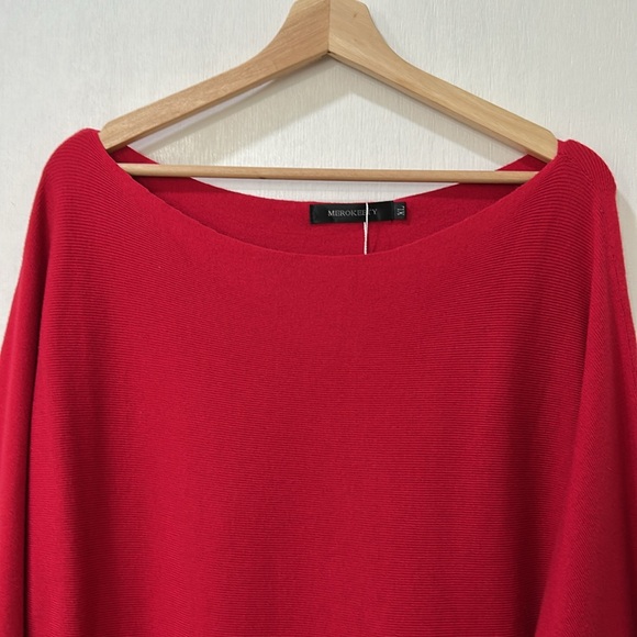 MEROKKETY WOMEN OFF THE SHOULDER RIBBED DRESS WITH TIE LONG SLEEVE RED Sz XL NEW - Picture 5 of 10